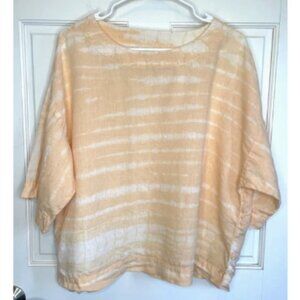 J Jill Pure Women's Linen Top Sz XS 3/4 Sleeve Boxy Blouse Lagenlook Boho Coast